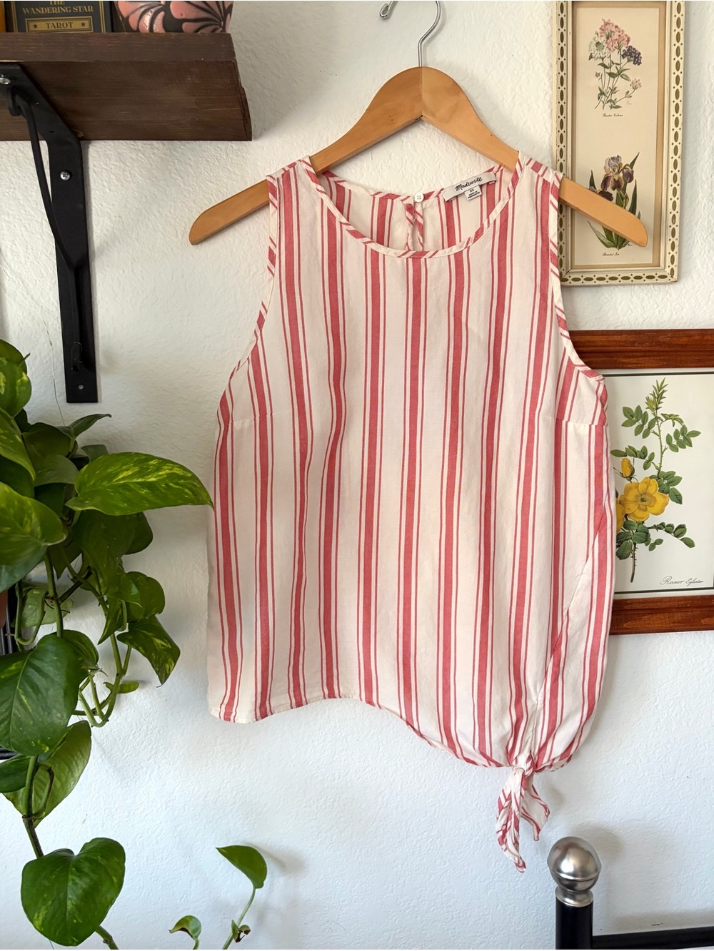 MADEWELL Side-Tie Tank in Marcia Stripe - Sleeveless Red Top -  XS